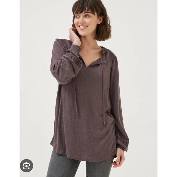 Fat Face Nina Notch Neck Long Sleeve Purple Top New With Tags Sz 2 - Picture 1 of 12